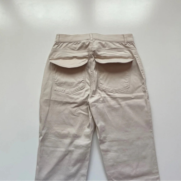 EXPRESS High Waisted Stretch Straight Cropped Cinched Hem Utility Pant in Beige - Picture 9 of 13